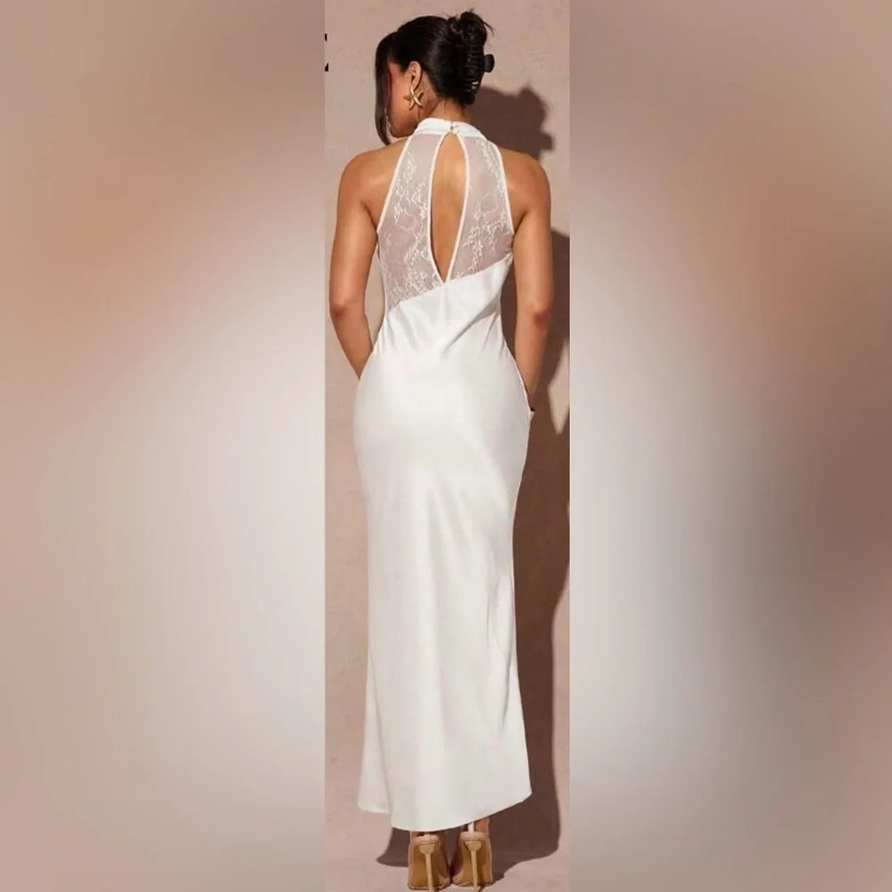 SHEIN Elegant White Backless Lace Dress